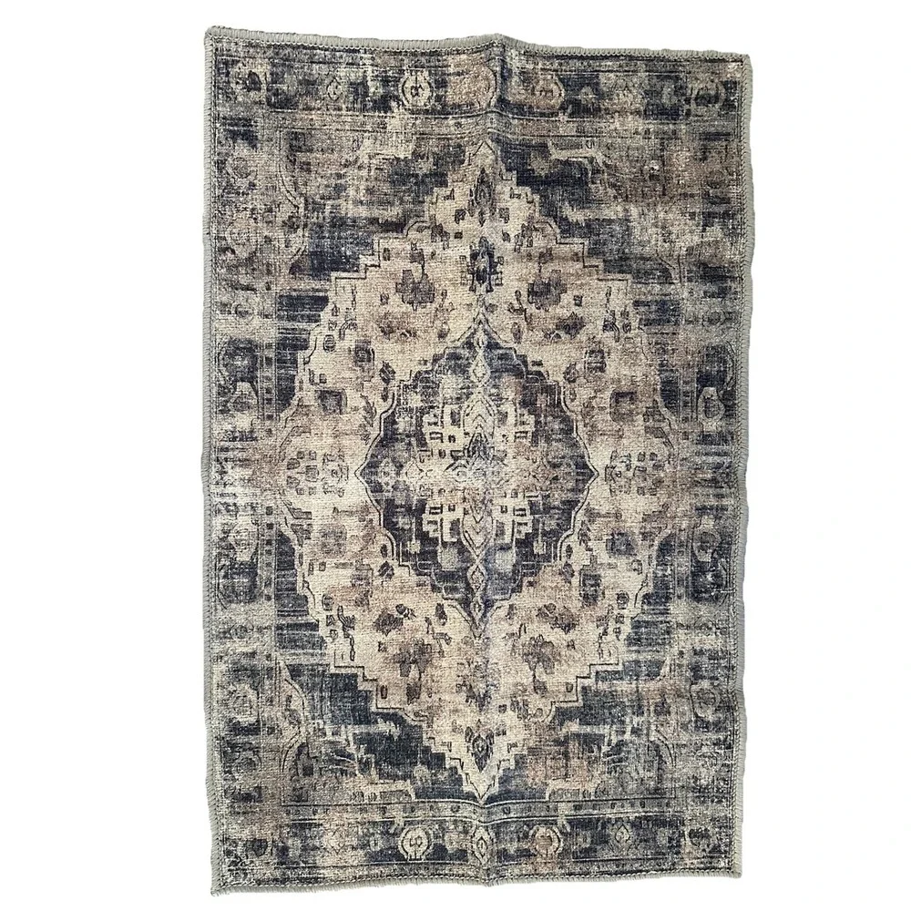 Machine Washable Rug 2'X3' Gloria GLR88 Blue Brown Cream Faded-Look